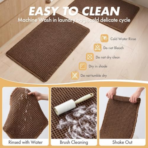 MIULEE Set of 2 Waffle Bathroom Rugs Boho Bath Mat Mocha 17"x24"+20"x32" - Image 6