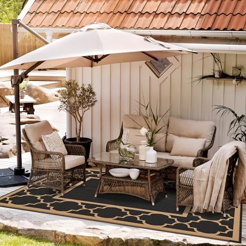 GENIMO Outdoor Rug, Waterproof Plastic Rugs for Patio, 6'x9' Black Brown - Image 3