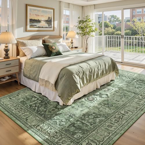 Sage Green 8x10 Area Rug for Living Room, Vintage Boho Large Carpet - Image 2