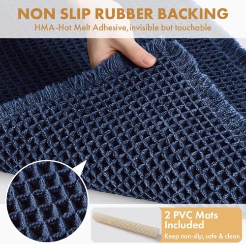 MIULEE Set of 2 Waffle Bathroom Rugs Boho Bath Mat Navy Blue 18x30 Inch - Image 4