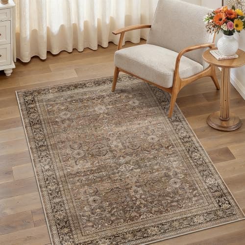 Schweek 3x5 Brown Area Rug Washable Non Slip Vintage Rugs for Entryway - Image 3