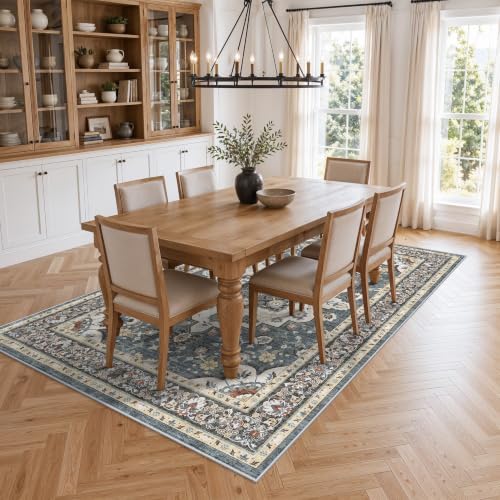 TOPRUUG Area Rugs 5x8: Washable Oriental Rug for Living Room Bedroom Blue - Image 2