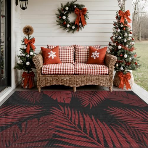 GENIMO Outdoor Rug, Waterproof Plastic Rugs for Patio, 6'x9' Red Black - Image 4
