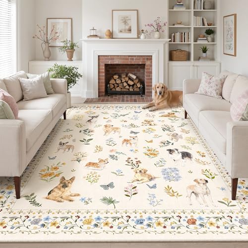 Soalmost Dog 8x10 Area Rugs for Living Room, Washable Animal Soft Rug Beige by Soalmost