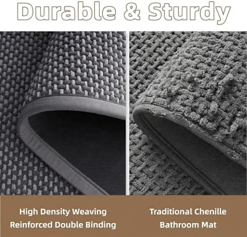 PADOOR-Bath Mat Runner-Super Absorbent Chenille Bathroom Mats-Rubber Backed Bath Mats for Bathroom Non Slip, Easy Clean Bathroom Runner Rugs Front of Bathtub,Shower Room,Sink-24×48 - Image 5