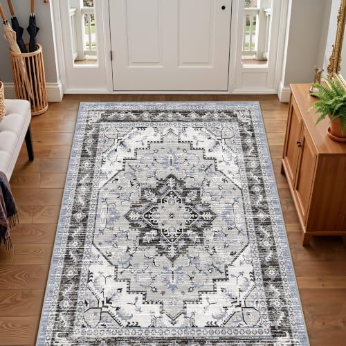 Area Rugs 3x5 Washable Non-Slip Boho Indoor Carpets, Blue Grey by tubeamin