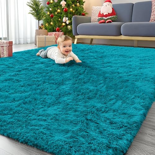 OLANLY 6x9 Machine Washable Large Area Rugs for Living Room, Bedroom, Soft Fluffy Shaggy Bedside Rug, Indoor Floor Carpet for Kids Girls and Boys, Dorms, Nursery, Home Decor Aesthetic, Teal by OLANLY