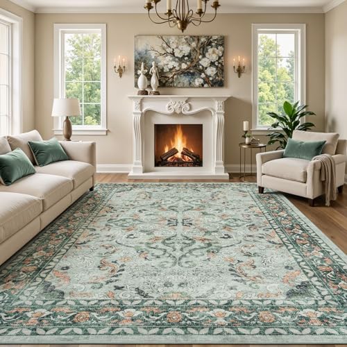 10x14 Area Rugs for Living Room, Washable Non-Slip Large Rug, Sage Green by Lofus