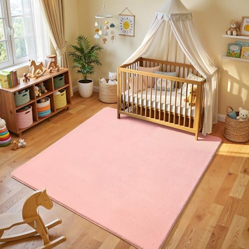 Amearea 4x4 Square Area Rugs for Bedroom Living Room, Pink Memory Foam Rug by AmeareaDirect