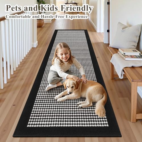 Ileading Hallway Runner Rug 2.6x10 ft,Washable Indoor Black Entryway Carpet with Non Slip Rubber Backing,Low Pile Heavy Duty Kitchen Floor Mat for Entrance & High Traffic Areas - Image 2