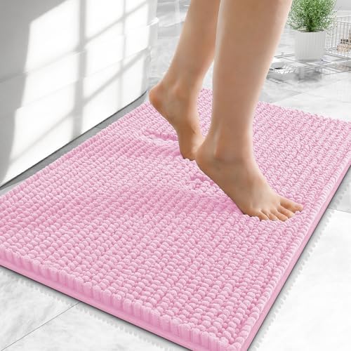 OLANLY Thick Chenille Small Bathroom Rugs 24x16, Absorbent Bath Mat, Pink by OLANLY