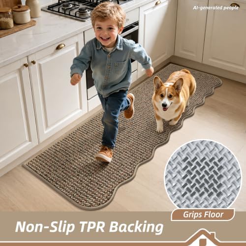 BEQHAUSE Kitchen Rugs Set of 2 Scalloped Edge, 17x30+17x60 in, Taupe - Image 4