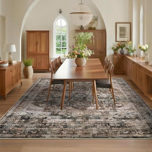 GarveeHome 9x12 Brown Area Rug for Living Room Washable Vintage Rug - Image 3