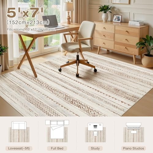 kakania Washable 5x7 Area Rug for Living Room: Boho Geometry Home Decor - Image 2