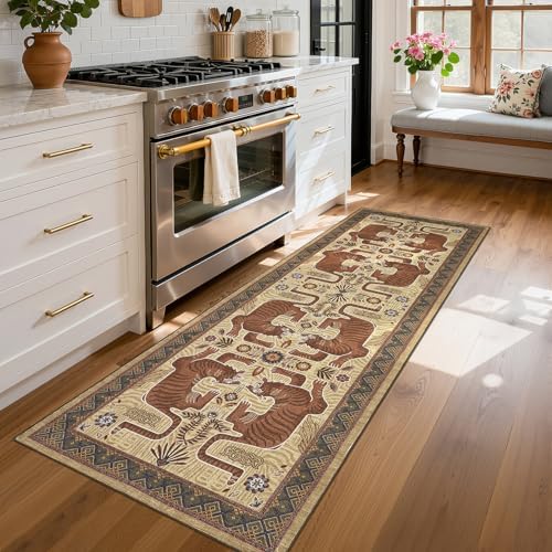 GarveeHome Tiger Print 2'x6' Washable Runner Rug Non Slip Boho Hallway Rug by GarveeHome