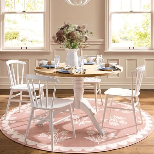 Pink Round Rug 4ft - Soft Washable Boho Floral Round Bedroom Rug - Image 5
