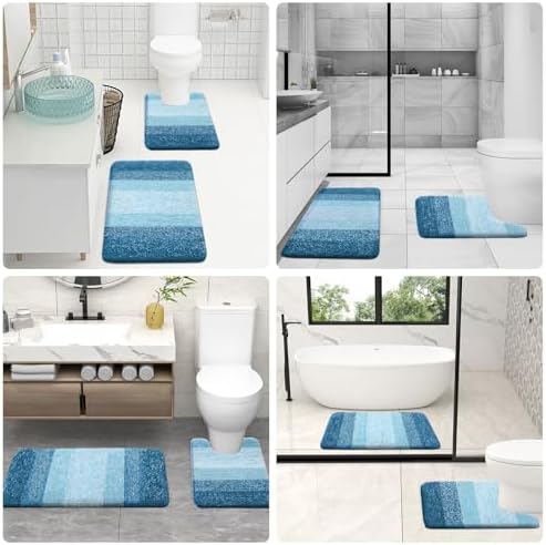 OLANLY Microfiber Bathroom Rugs Sets 3 Piece, Soft Bath Mats, Peacock Blue - Image 6