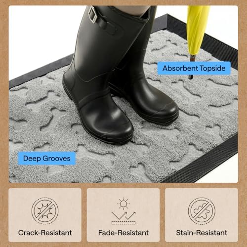 GORILLA GRIP WeatherMAX Door Mat, Indoor Outdoor, 29x17, Light Gray Bones - Image 5
