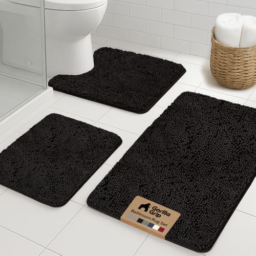 GORILLA GRIP Area Rug Sets and Oval Toilet Base, 3 Piece Black by GorillaGrip