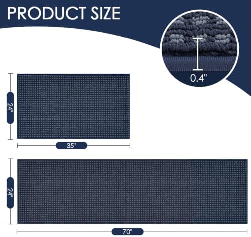 hicorfe Waffle Kitchen Runner Rugs Set of 2,Non Slip Kitchen Mats for Floor - Image 2