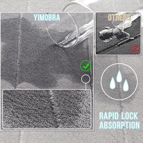 Yimobra Memory Foam Bathroom Rugs Sets 2 Piece - Super Soft Absorbent Quick Dry Bath Mat Set, Machine Washable Non Slip Floor Carpet for Tub Shower & Single Sink (17x24 & 31.5x20 Inch, Gray) - Image 4