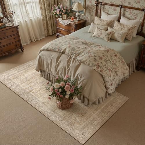 5x7 Beige Neutral Retro Area Rug - Image 3