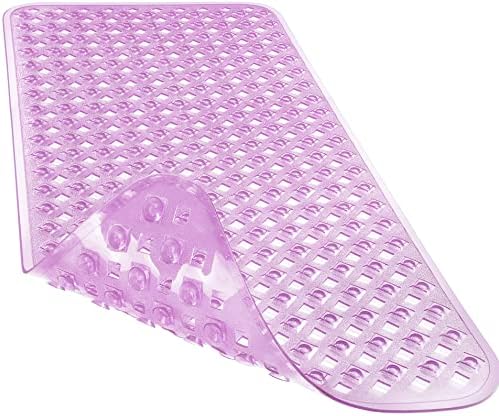 Yimobra Non Slip Bath Mat, Super Strong Suction Cups,35"X16"Long Tub Mat with Drain Holes, Machine Washable Fast Draining Shower Mats, Bathroom Essentials, Clear Purple by Yimobra