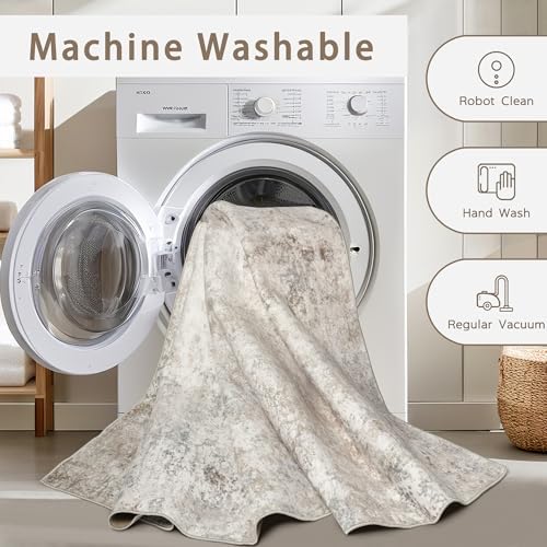 Beige Grey Washable Rugs 5x7 Area Rugs for Living Room,Bedroom,Dining Room - Image 4