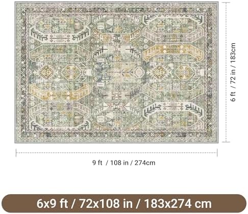 befbee 6x9 Washable Area Rug, Non Slip Rug for Living Room Green - Image 2