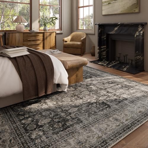 Machine Washable Rugs for Living room: 9x12 bedroom Rug Vintage Boho Area Rug Stain Resistant Non Slip Low Pile Lightweight Soft Carpets for Living room Dining Room Kitchen Nursery Kids Room Farmhouse - Image 3