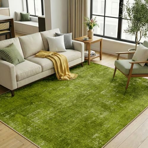 RELEANY Washable 5'x7' Abstract Area Rug for Living Room Grass Green by RELEANY
