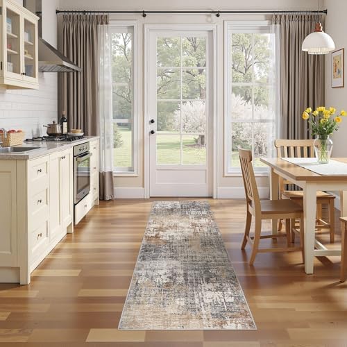 DMOYEST Washable Runner Rug for Hallway: 2x6 Neutral Modern Abstract Low Pile Area Rug with Non-Slip Backing - Carpet for Bedroom Kitchen Laundry Entryway Bathroom Indoor - Grey Brown - Image 5