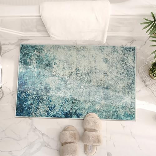 Lahome Modern Abstract Area Rug - Small 2x3 Washable Entryway Rugs Non-Slip Low Pile, Accent Throw Carpet for Kitchen Bath Mats Laundry Front Indoor Doormat,Blue/Grey - Image 5
