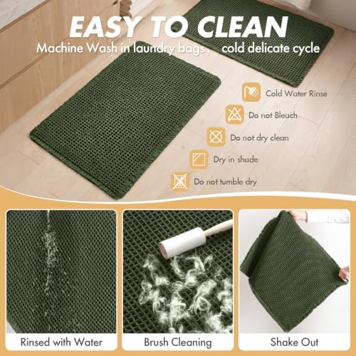 MIULEE Christmas Hunter Green Set of 2 Waffle Bathroom Rugs 17"x24"+18"x30" - Image 5
