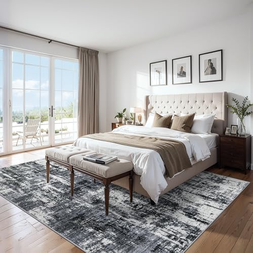 PLHXFR 10x14 Area Rug Living Room: Modern Abstract Washable Carpet Black - Image 2