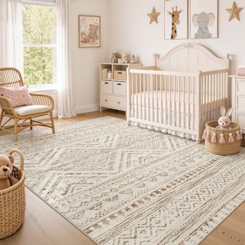 Nakagishi Boho 8x10 Area Rug Living Room Rugs Machine Washable Brown/Beige - Image 7