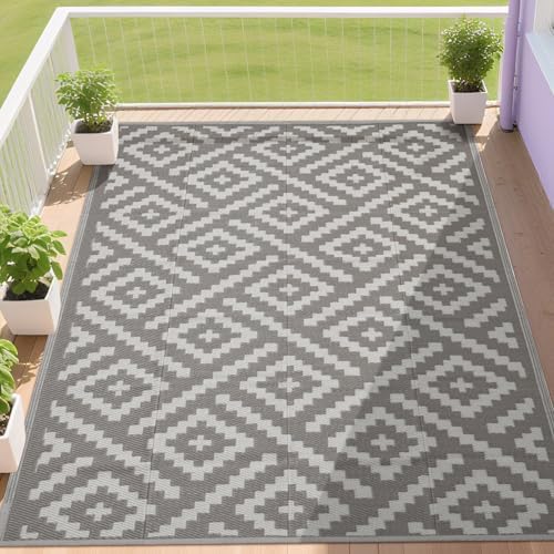 RURALITY Outdoor Rugs 6x9 Feet for Patios Clearance,Plastic Straw Waterproof Mats for Backyard,Porch,Deck,Balcony,Coffee&Beige by RURALITY