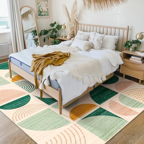 MUJOO Green Rug Boho Washable 5x7 Area Rugs Non Slip Modern Abstract Large - Image 2