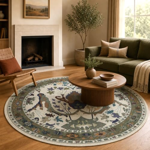 Area Rug for Living Room 5 Round Washable Floral Rug by Unknown