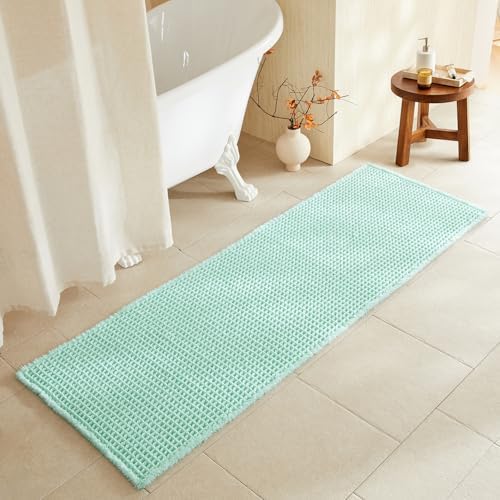 TYUU Waffle Runner Rug Bathroom, Long Boho Bath Mat, 72x24 Aqua Blue by TYUU