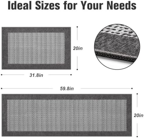StepRite Kitchen Rugs 2 PCS, Kitchen Mats for Floor, 20"x32"+20"x60", Grey - Image 2