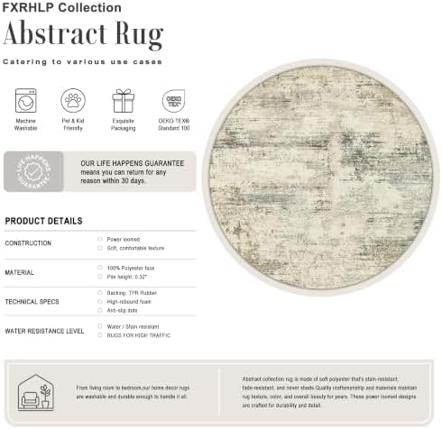 Round Area Rug Living Room: 6 ft Modern Washable Indoor Carpet - Image 2