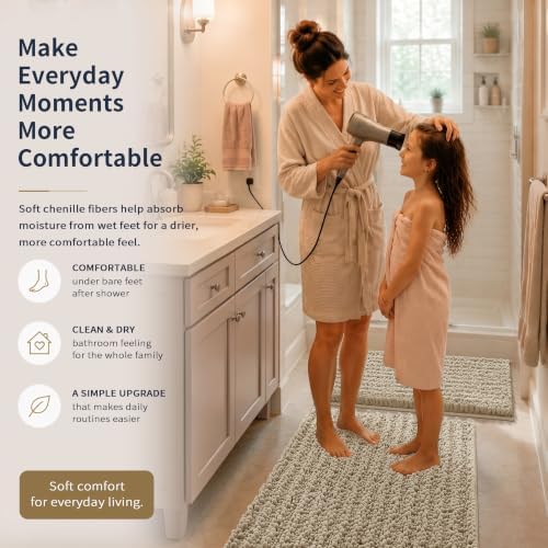 Yimobra Bathroom Rug Set 3 Piece, Super Water Absorbent Bath Mat Set, Camel - Image 4