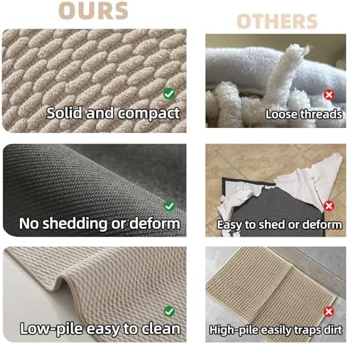 TYUU Bathroom Rugs Non Slip Washable, Super Absorbent Thin Bath Mat Quick Dry Low Pile Bathroom Rug, Beige 20"x48" - Image 4