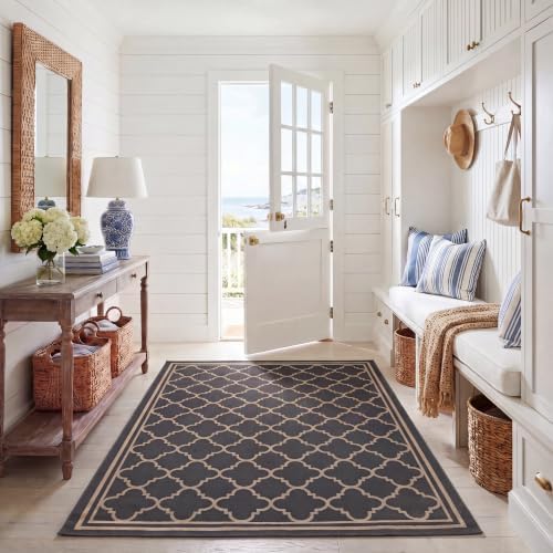 SAFAVIEH Washable Rug Outdoor Courtyard Collection - 6'7" x 9'6", Anthracite & Beige, Non-Shedding & Easy Cleaning, Ideal for Patio, Backyard, Mudroom (CY6918-246) by Unknown