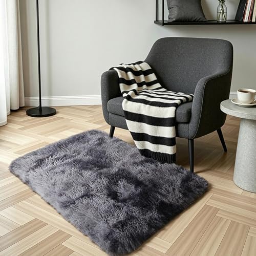 Dark Grey Fluffy Shag Rug 2x3, 2 Pcs Soft Plush Fuzzy Washable Non Slip - Image 6