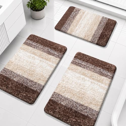 OLANLY Microfiber Bathroom Rugs Sets 3 Piece, Absorbent Bath Mats, Brown by OLANLY