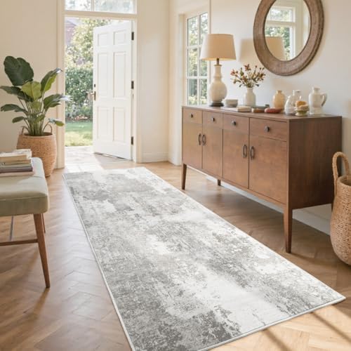 2x6 Ft Abstract Washable Runner Area Rugs for Hallway Light Grey by Cuzwlovita
