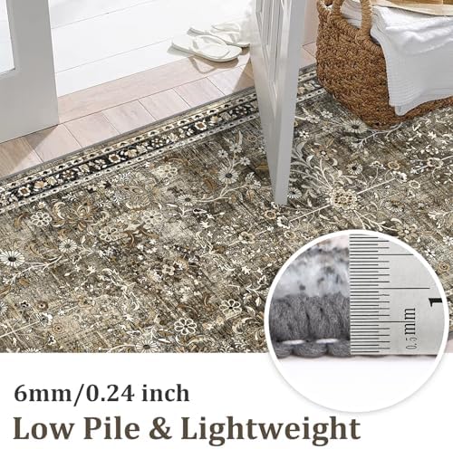Yamaziot 2x8 Washable Hallway Runner Rug Non Slip Floral Carpet, Tan - Image 4