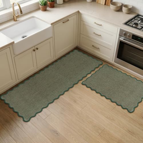 KIMODE Kitchen Rugs and Mats Set of 2 Scalloped Kitchen Mats for Floor by StayinComfortCookwithJoy